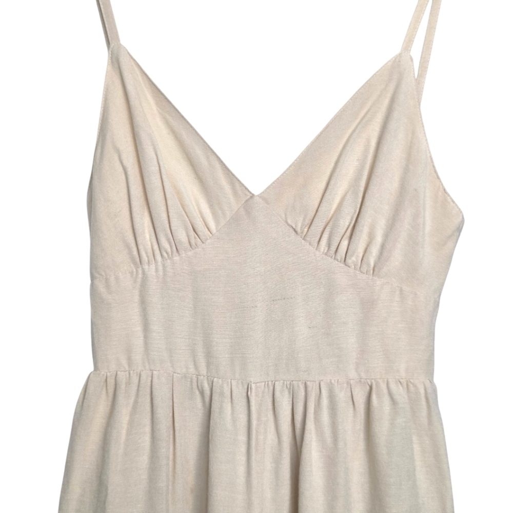 S Cream Oatmeal Linen Blend Jumpsuit Vacation Travel Quiet Luxury Minimal Chic - Picture 4 of 15